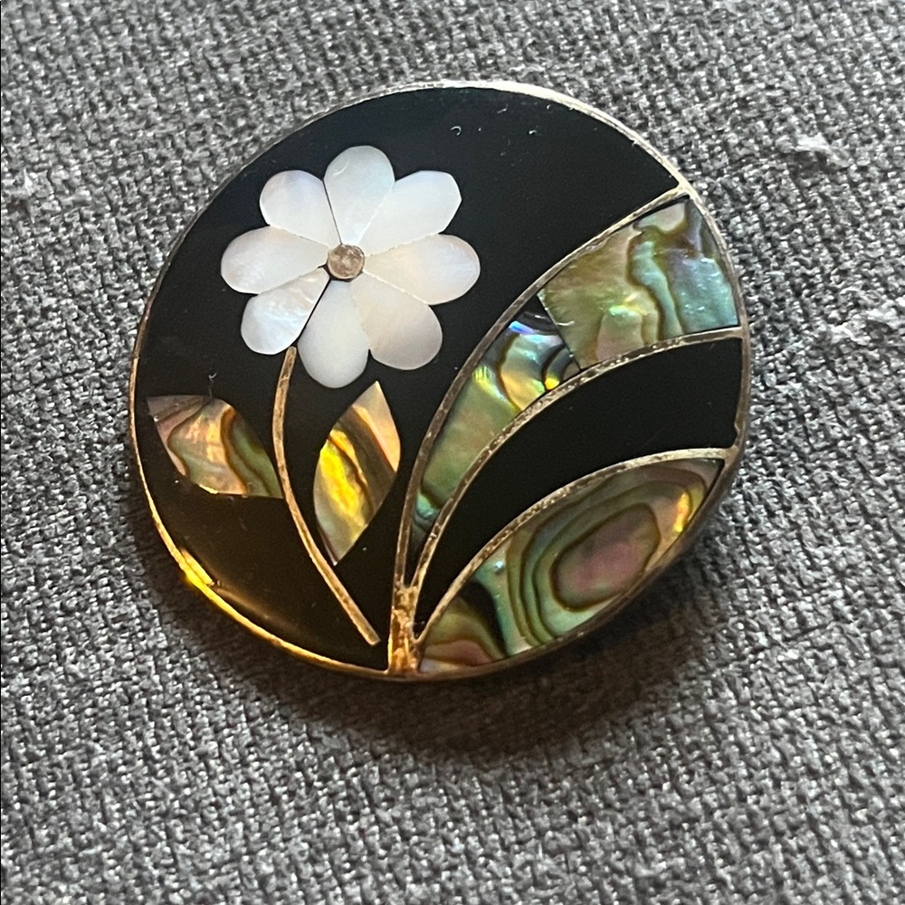 Vintage Alpaca Mexico Floral Brooch/Pendant